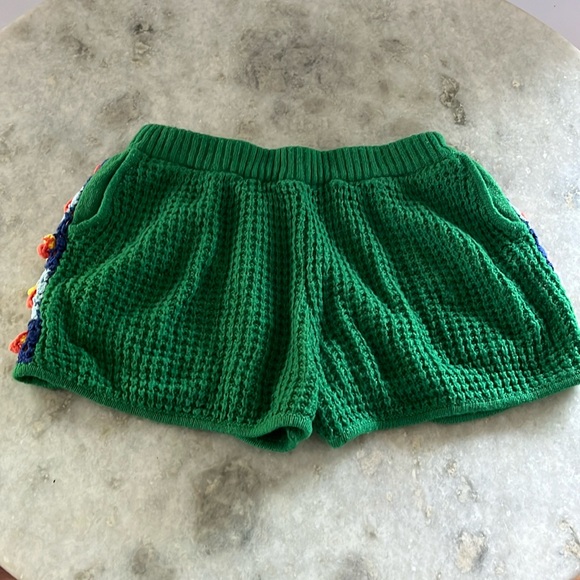 Japanese vintage crocheted shorts green with flowers. - Picture 2 of 9